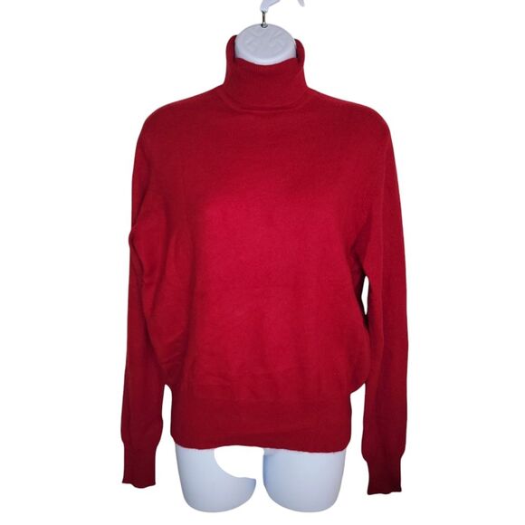 Lord & Taylor 2 Ply Red Cashmere Turtle Neck Sweater Size Large - Picture 1 of 5
